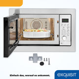 Exquisit® Microondas Combi de Encastre con Marco, 25L, 900W, Grill 1100W, 10 Niveles de Potencia en Función Convección, Acabado Acero Inox, Display Digital, Plato 31,5Cm, Medidas 38,2x59,5x1,9 Cm.