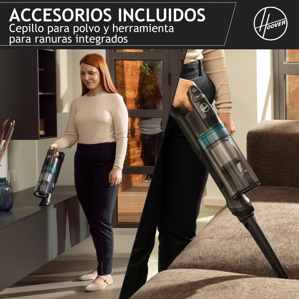 Hoover HF1 Plus Aspiradora sin Cable con Modo Turbo, Boquilla Multifuncional y Cepillo Antienredos, 45 min de Autonomía, Park&Go, Luces LED, Herramienta para Mascotas HF1P10P