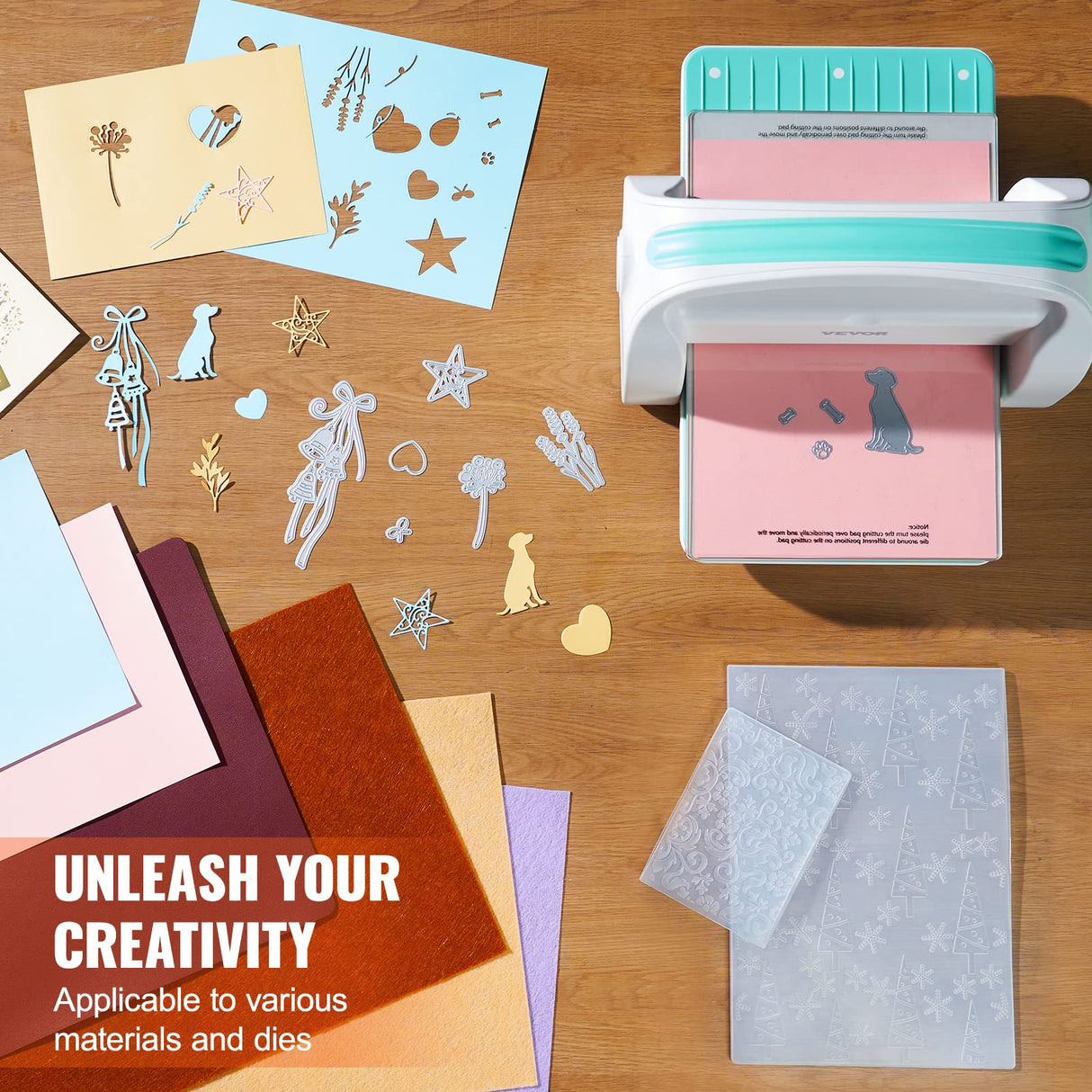 VEVOR Máquina Troqueladora Apertura de Ancho de 226 mm Máquina de Troquelado y Estampado Manual con 8 Troqueles, 10 Cartulinas y 1 Carpeta A6 Juego Completo para Decoración Álbum Tarjetas Manualidades