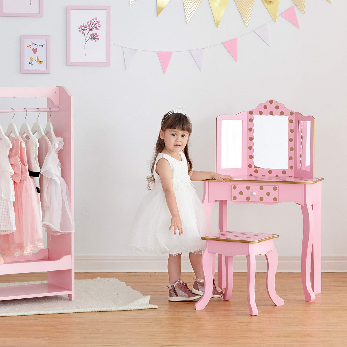 Teamson Kids Imitacion Tocador Espejo Y Luz LED para Niños Rosa/Oro-Rosa TD-11670LL