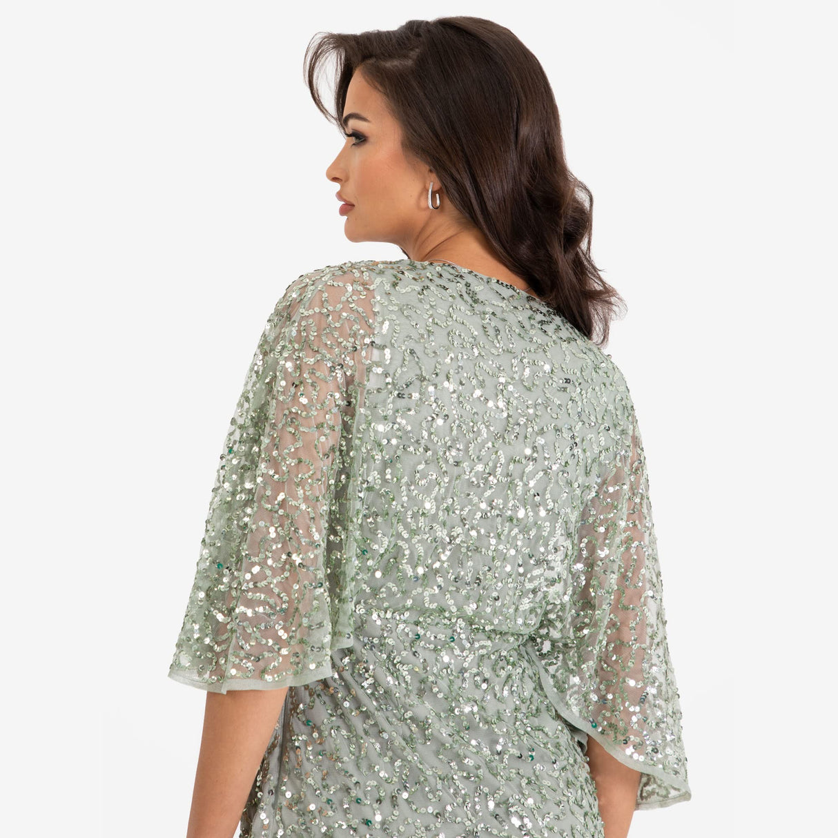 Maya Deluxe Womens Midi Ladies Sequin Embellished Cape Sleeve Wrap Dress for Wedding Guest Bridesmaid Cocktail Prom Evening Vestido, Green Lily, 44 para Mujer