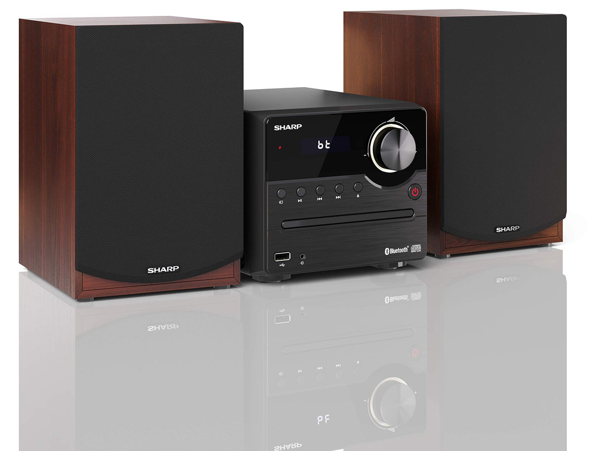 Sharp XL-B512(BR) Microcadena Sound System Estereo con Radio FM, Bluetooth v5.0, CD-MP3, reproducción USB, Altavoces de Madera y 45W Color Marron