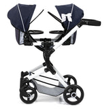 Bayer Design 26281AA Cochecito de muñeca gemelas, Carrito Paseo para muñecos, Ajustable en Altura, Plegable, con Bolsa