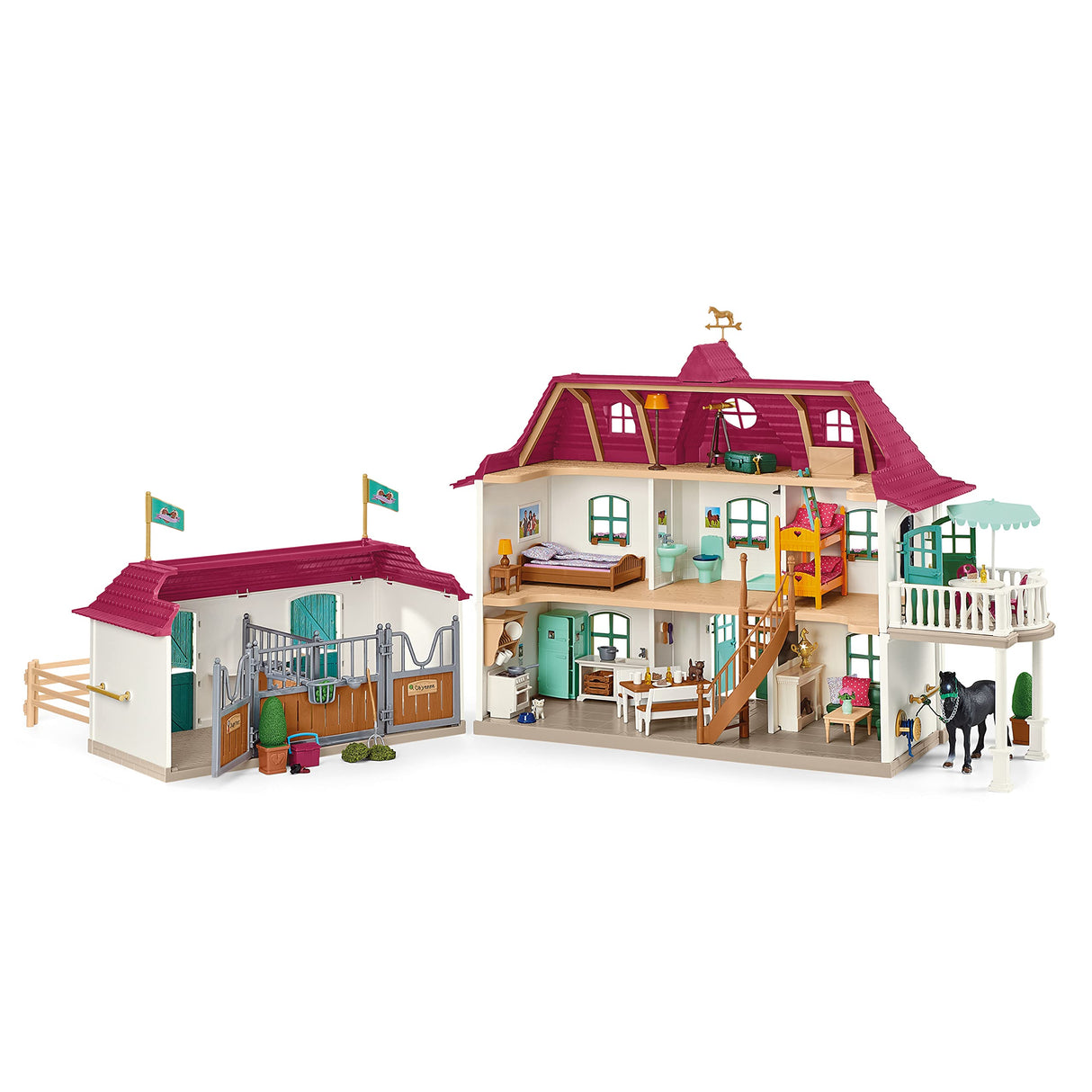 Schleich Horse Club 42551 — Casa de Campo y Establo Lakeside, 192 Piezas — Casa de Muñecas con Muchos Detalles — Animales de Juguete Coleccionables — Juguetes para Niños de 5 Años o Más