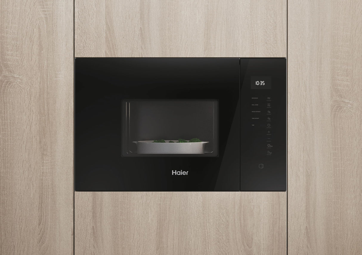 Haier Series 2&4 H38FMWID4ID27N Microondas Integrable con Grill, 8 Niveles Potencia, 6 Funciones, Interfaz táctil, Boton de Apertura de Puerta (no táctil), 8 Automenús, Bloqueo seguridad, Negro
