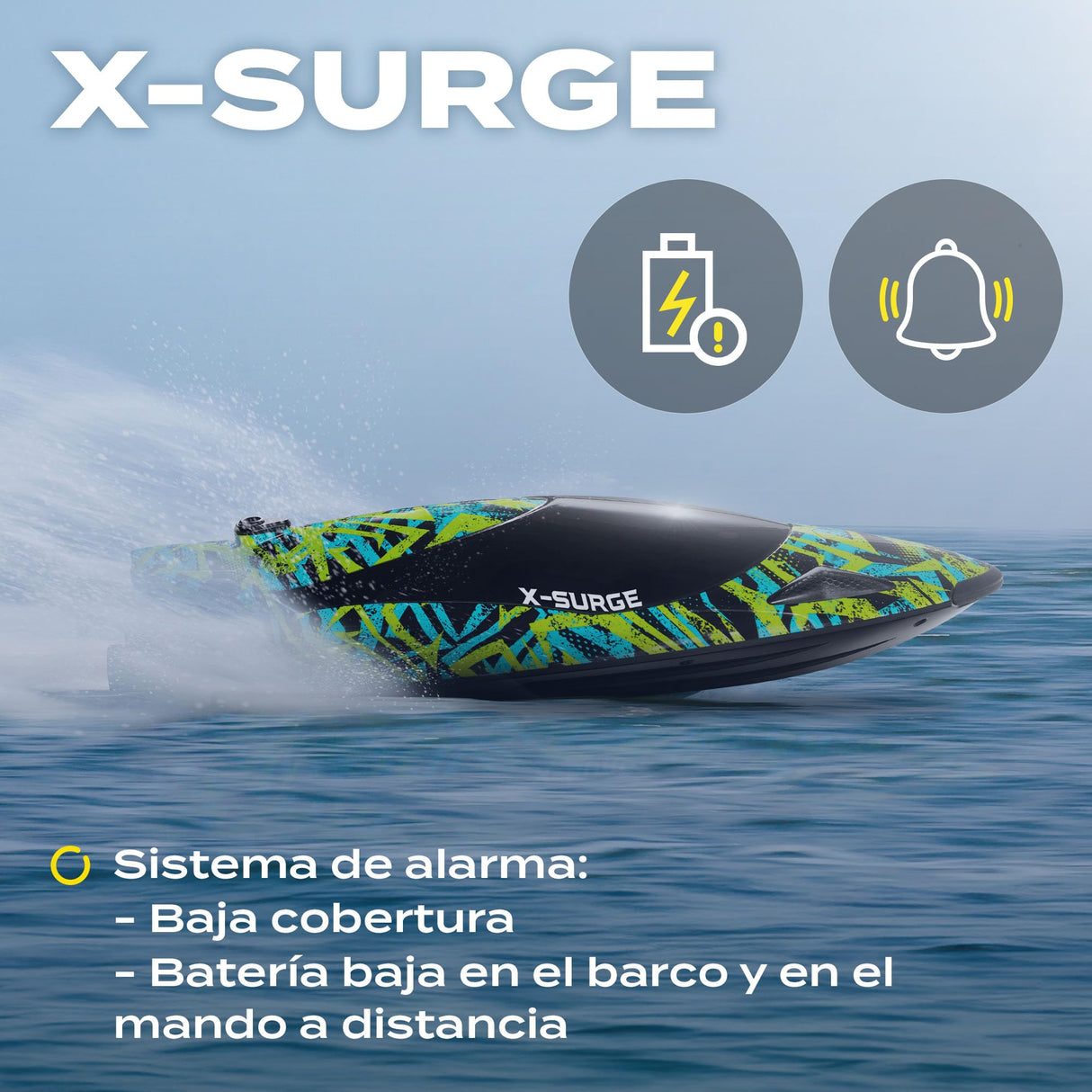 OVERMAX X-Surge Barco de Carreras RC Teledirigido con Luz LED, Velocidad de 35 km/h, 2 x Baterías de 1200 mAh, 30 Minutos de Diversión, Regulación de Velocidad, Alcance de hasta 100 m