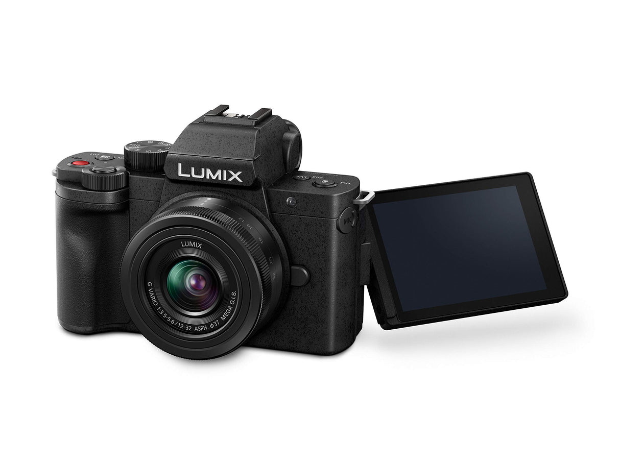 Panasonic Cámara de sistema Lumix DC-G110VEG-K (20 MP, 4K, estabilizador de imagen, táctil de 7,5 cm, objetivo de 12-32 mm, empuñadura de trípode, negra)
