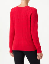 Tommy Hilfiger Jersey Mujer Cable Sweater con Cuello de Pico, Rojo (Primary Red), L