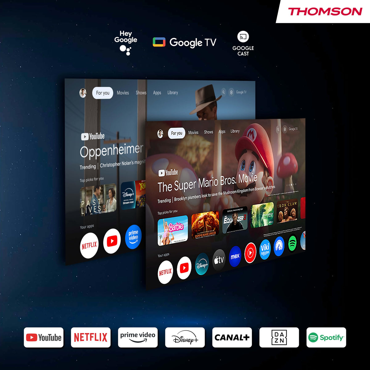 Thomson Sirius PG55B Proyector Láser RGB Inteligente, Tiro Ultra Corto, Full HD 1080p, Google TV, 600 ANSI, Auto Enfoque, HDR10+, Dolby Digital+, Batería, WiFi, Bluetooth