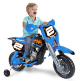 Feber - Rider Cross Azul con Casco, Moto Eléctrica de 6V, Motocross de Juguete, Aspecto y Pegatinas Deportivas, Tiene Pedales y Ruedines, para Niños y Niñas Entre 2 y 7 años, Famosa (800012224)