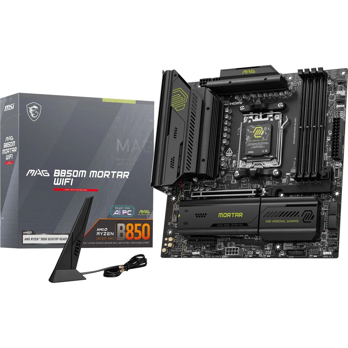 MSI mag B850M Mortar WiFi - Placa Base Compatible con AMD Ryzen 9000/8000 / 7000 Series, DDR5, PCIe 5.0 y PCIe 4.0, Wi-Fi 7 y Bluetooth 5.4