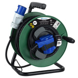 Electraline 49209 Enrollacables eléctrica de 25 m para campistas, camping, caravana, con toma CEE de 3 polos y enchufe industrial IEC - IP44, Verde/Negro