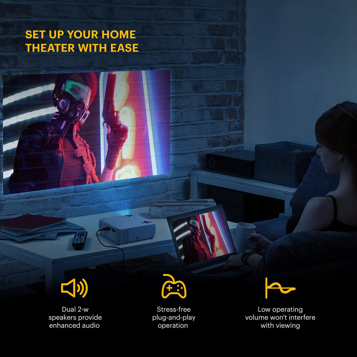 KODAK Proyector para el hogar FLIK X4 | Sistema de Cine en casa Compacto LCD 4.0 proyecta hasta 150 Pulgadas con compatibilidad 1080p y lámpara LED Lumen Brillante | entradas VGAAVHDMIUSBTF |