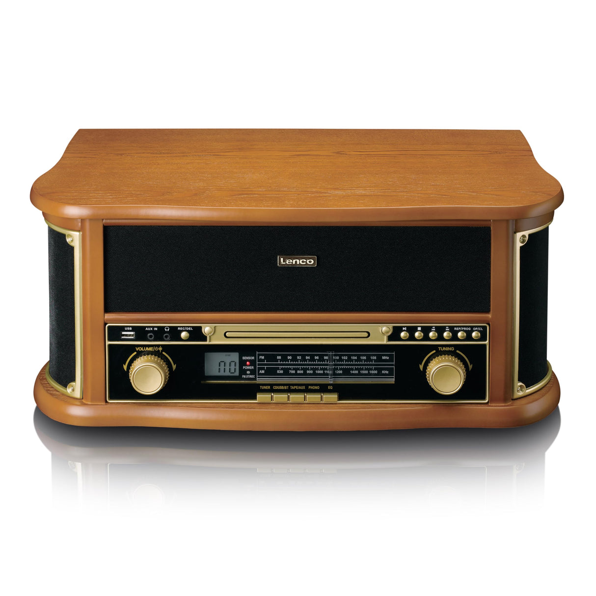 Lenco TCD-2551 Tocadiscos para Discos - Bluetooth Tocadiscos con Altavoz - Reproductor de CD - Pletina de Casete - 3 velocidades - Transmisión por Correa - 2 x 5 vatios - Madera