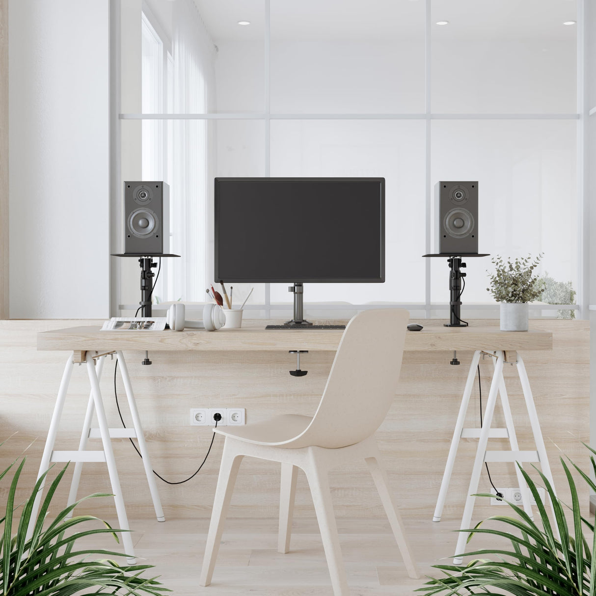 RICOO Altavoces de Mesa LH069-C, Soporte de Mesa Universal, 2 Soportes Altavoces Pie, Soporte Altavoz, Dimensiones 230 x 230 x 551 mm, Negro