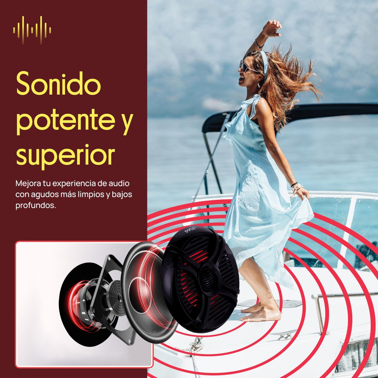 Pyle par de Altavoces Marinos de 6.5”, 250V, Sonido Estereo, Duales, Exteriores, Resistentes al Agua y a la Intemperie