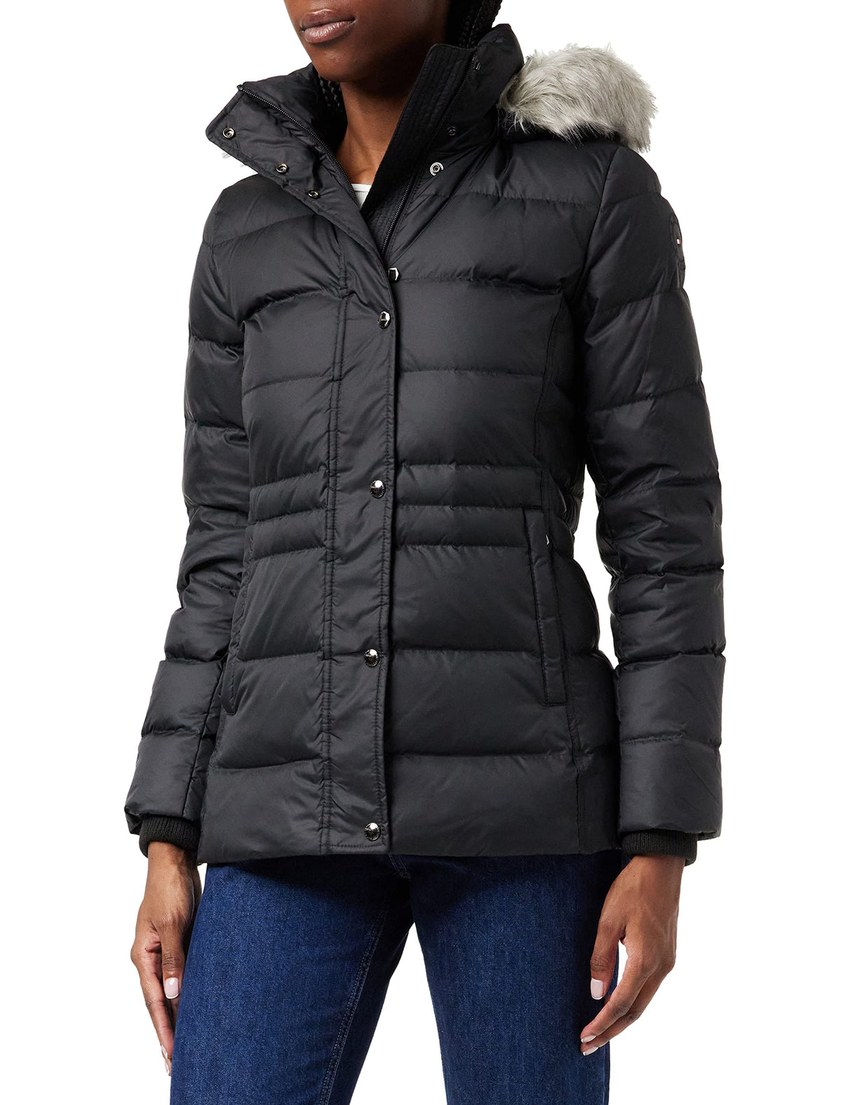Tommy Hilfiger Chaqueta de Plumas para Mujer Tyra Down Jkt With Fur con Plumas de Pato, Negro (Black), Xs