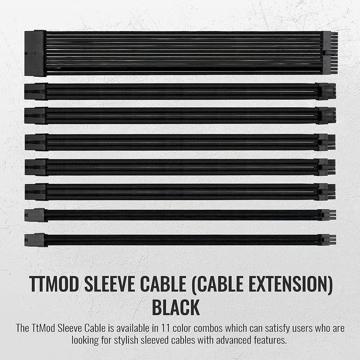 Thermaltake TtMod Kit de cable de alimentación de extensión de manga, ATX/EPS/PCI-E de 8 pines PCI-E de 6 pines con peines, negro, AC-052-CN1NAN-A3