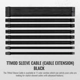 Thermaltake TtMod Kit de cable de alimentación de extensión de manga, ATX/EPS/PCI-E de 8 pines PCI-E de 6 pines con peines, negro, AC-052-CN1NAN-A3