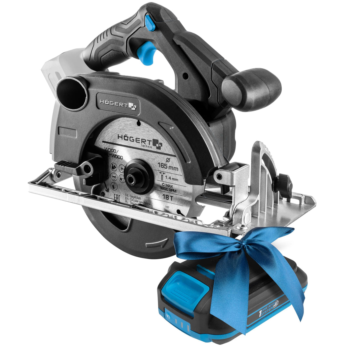 HÖGERT TECHNIK Sierra circular de mano inalámbrica de 18 V, motor sin escobillas, inalámbrico, 0-5000 rpm, diámetro de disco de 165 mm, ajustes sin herramientas, LED, protección de aluminio + PROMO