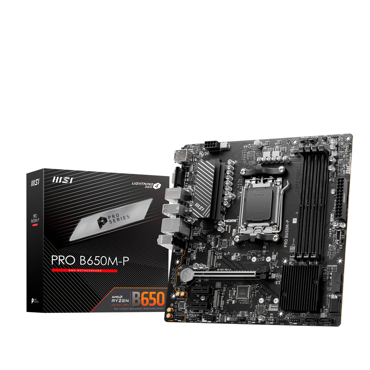 MSI Pro B650M-P Placa Base, ATX, Soporta Procesadores AMD Ryzen Serie 7000, AM5, Memoria DDR5 Boost 6400+MHz/OC, 2 x PCIe 4.0 x16, 2 x M.2 Gen4, 2.5G LAN