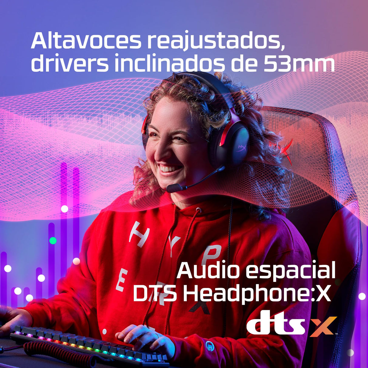 HyperX Cloud III - Auriculares Gaming con Cable, PC, PS5, Xbox, Drivers 53 mm, DTS, Marco Resistente, micrófono 10mm, USB-C, USB-A, Blanco-Rosa