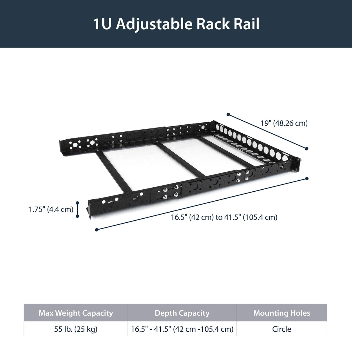 StarTech.com Carriles para Rack de Servidores 1U Universales, Carriles para Armario de Servidores con Profundidad Ajustable -Carriles Universales para Rack de 19", Carriles 1U TAA (UNIRAILS1U)