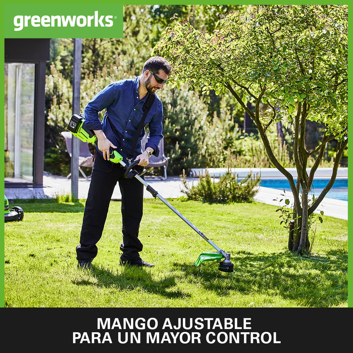 Greenworks Recortadora de hilo con batería GD24X2TX, Li-Ion 24V ancho de corte 40cm 5600 rpm diám. hilo 2mm empuñadura auxiliar ajustable varilla de 2 piezas con 2 baterías 4Ah y cargador doble