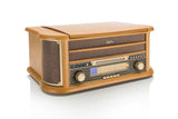 Dual NR 4 Nostalgie - Cadena musical con tocadiscos (radio FM/AM, CD-RW, MP3, USB, casete, entrada auxiliar), color marrón (importado)