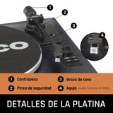 Lenco LS-430 -Tocadiscos Bluetooth - altavoces integrados 40 vatios RMS - transmisión por correa - control de tono - preamplificador - salida RCA y entrada AUX - 3,5 mm - negro