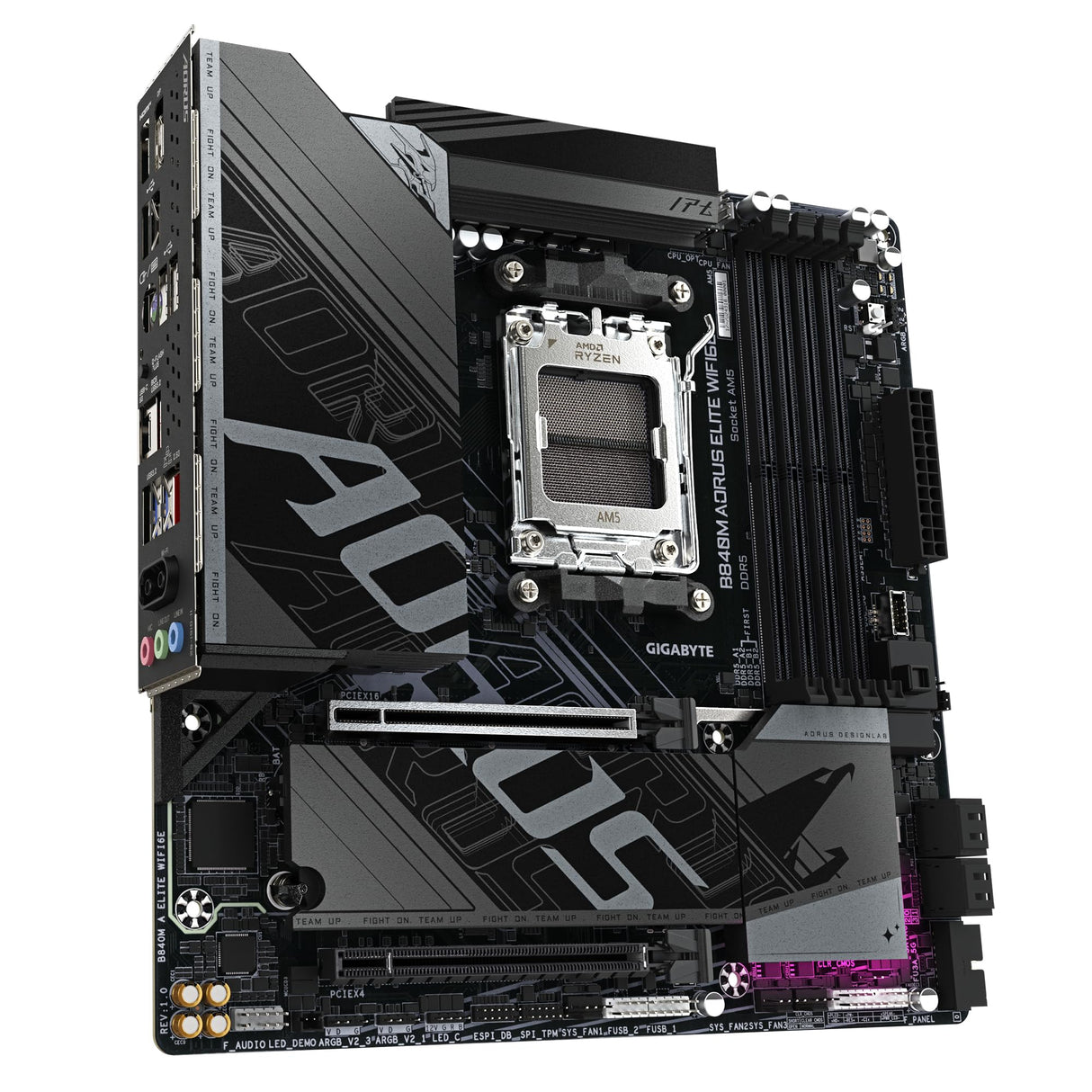 GIGABYTE B840M AORUS Elite WIFI6E Placa Base – Procesadores AMD Ryzen 9000, VRM de 10+2+2 Fases, hasta 8200 MHz DDR5 (O.C.), 2 x M.2 PCIe 4.0, Wi-Fi 6E, LAN 2.5 GbE, USB 3.2 Gen 2