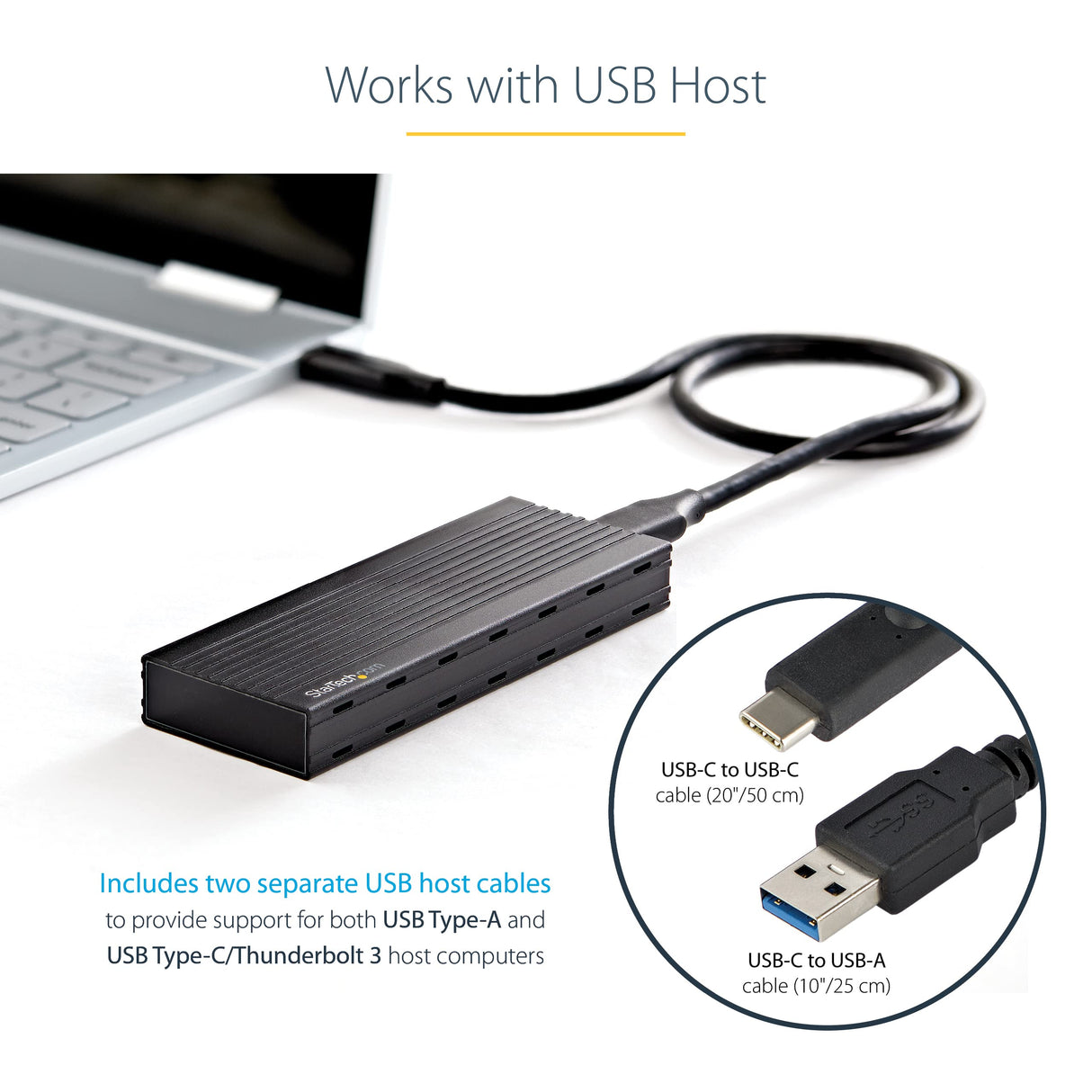 StarTech.com USB-C 10Gbps to M.2 NVMe or M.2 SATA SSD Enclosure -, W126322503 (M.2 SATA SSD Enclosure - Portable External M.2 PCIe/SATA NGFF SSD Aluminum Case - USB Type-C & USB-A)