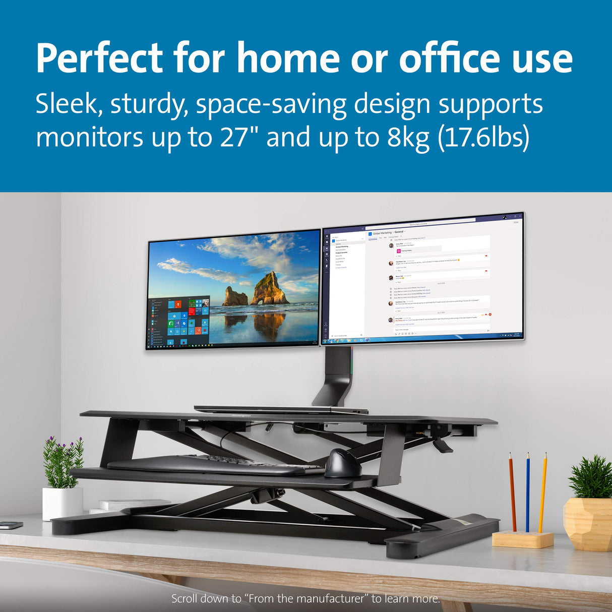 Kensington Brazo SmartFit para un Monitor con Placa VESA - Brazo de Ahorro de Espacio para Dos Monitores Pequeño con Configuración de Altura Ajustable, Negro (K55513WW)