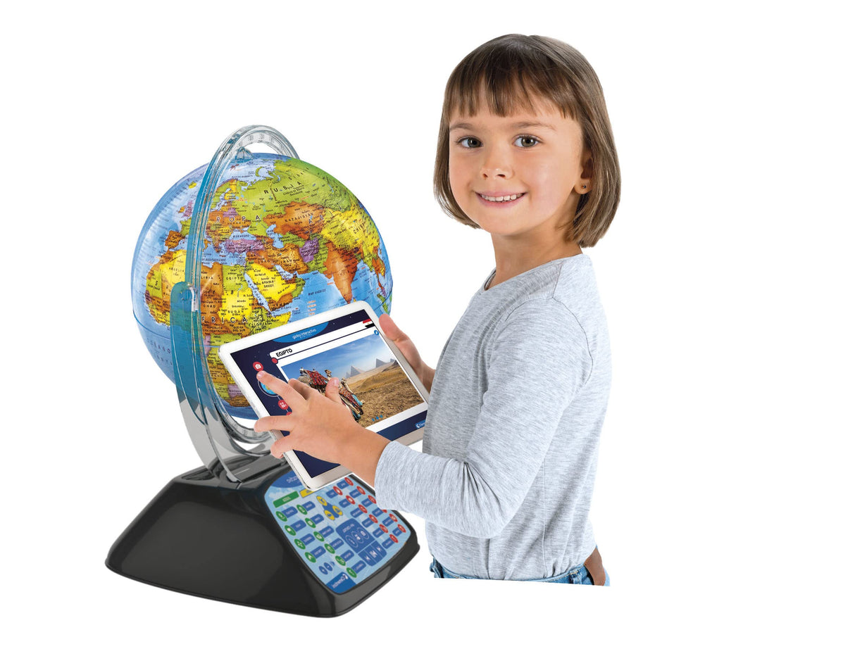 Clementoni - Exploramundo Digital, Globo terráqueo Bola del Mundo interactiva Infantil, 7 años, Multicolor (55387)