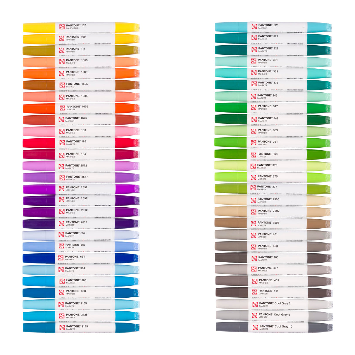 Talens | Pantone Marker Set de 54 Additional | Rotulador Doble Punta con Punta de Pincel y Cincel | Tinta Pigmentada a Base de Agua en Colores Pantone