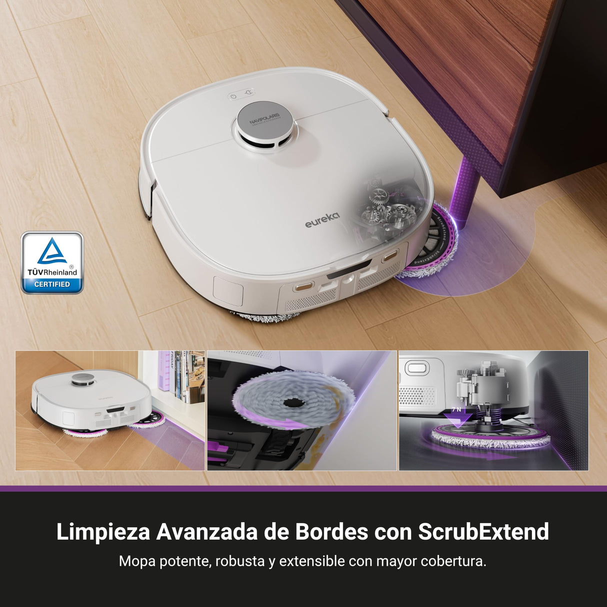 Eureka J15 Ultra Robot Aspirador,19,000Pa, con Mopa,75℃ de Agua Caliente, Cepillo Lateral Extensible, Mapeo Impulsado por Inteligencia Artificial,robot aspirador y fregasuelos autovaciado