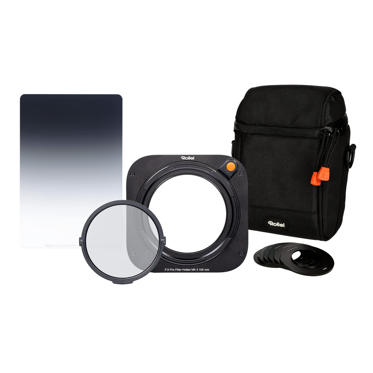Rollei MK 3 - Juego de 3 Soportes de Filtro rectangulares con Filtro CPL magnético, Anillos adaptadores de 52 a 82 mm, Bolsa de Filtro y Filtro Suave GND8 de 100 mm.