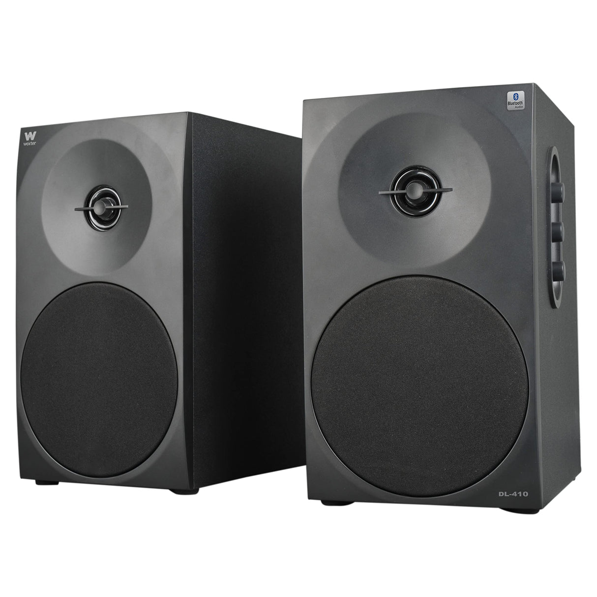Woxter Dynamic Line 410 BT –Altavoces estéreo 2.0 150W de Potencia,Bluetooth, Madera, Woofer de 4 Pulgadas, 2 Tweeter, 3.5 mm, RCA, Control Volumen, Agudos, Graves, Bookself Speakers, Color Negro