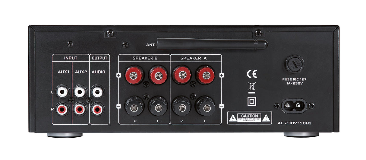Dynavox VT-80 Amplificador estéreo Compacto, terminales de conexión atornillables para 4 Altavoces, Control Remoto Solo para entradas Digitales (USB, Tarjeta SD), Antena BT integrada, Negro