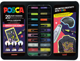 Uni-Ball 186831 - Juego de rotuladores POSCA, 20 rotuladores acrílicos en estuche, juego de rotuladores Groovy Colours, punta PWE5M 1.8-2.5 mm