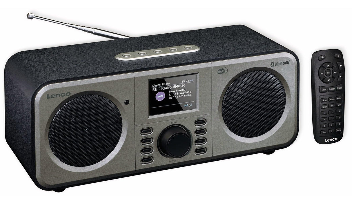 Lenco DAR-030 - Radio Dab+ - Bluetooth V.5 - Receptor Dab+ y FM - 10 emisoras - 2 x 3 W RMS - Mando a Distancia - Función de Alarma - Negro