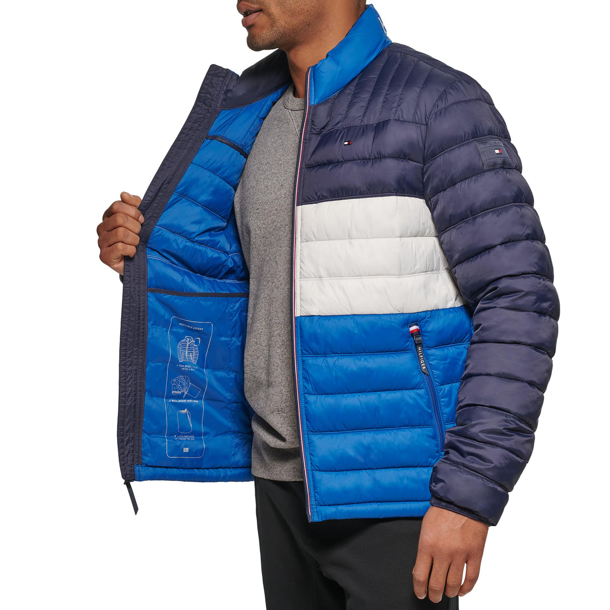 Tommy Hilfiger Ultra Loft - Chaqueta acolchada plegable para hombre, abrigo alternativo de plumón, Bloque de color azul rey, L