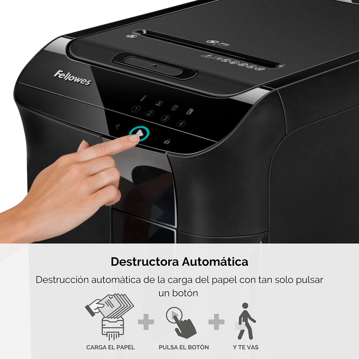 Fellowes Automax™ 550C - Destructora trituradora de Papel automática, Corte en partículas de 4x38mm (DIN P-4), destruye hasta 550 Hojas, hasta 10 usuarios en la Oficina, Papelera de 83L, destruye CD