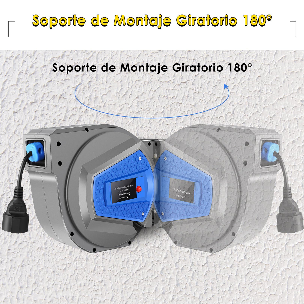 Himimi® Enrollador de Cable Retráctil Automático| 15m+1m Enrollador de Cable Montable en Pared y Techo | Rotación de Cables 180° | Adecuado para Uso Interior y Exterior | Potencia de 1500-3000W