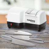 CHEF'S CHOICE 220 - Afilador de cuchillos eléctrico, color negro, blanco y plateado