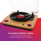 ION Audio Max LP - Reproductor de discos de vinilo Bluetooth con altavoces integrados y USB, color madera