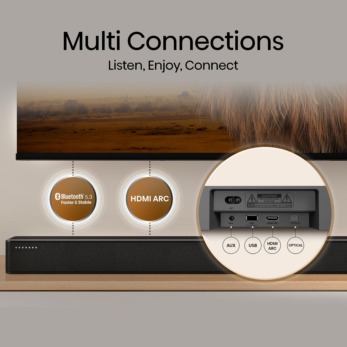 Hisense HS2100 - Barra de Sonido 2.1, 240W, Dolby Digital, DTS Virtual X, Bluetooth 5.3, HDMI ARC/Optical/AUX/USB, 6 Modos de Sonido