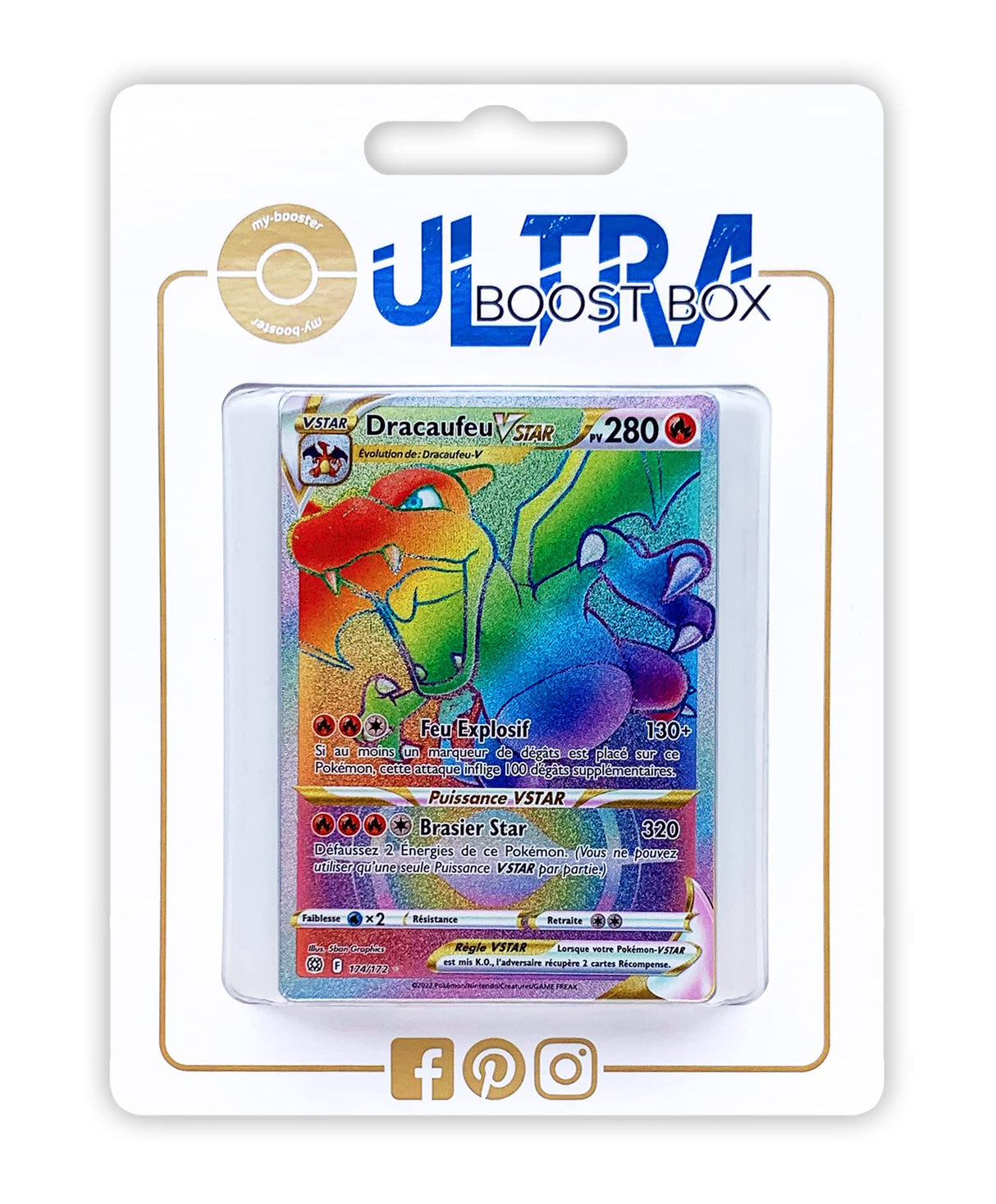 Dracaufeu VSTAR (Charizard VASTRO) 174/172 Arcoíris Secreta - Ultraboost X Epée et Bouclier 9 - Stars Étincelantes - Box de 10 Cartas Pokémon Francés