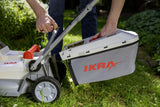 IKRA cortacésped Mulching ICM 2033 con 2X batería y Cargador, Ahorro de Espacio, Superficies de césped de hasta 150m²