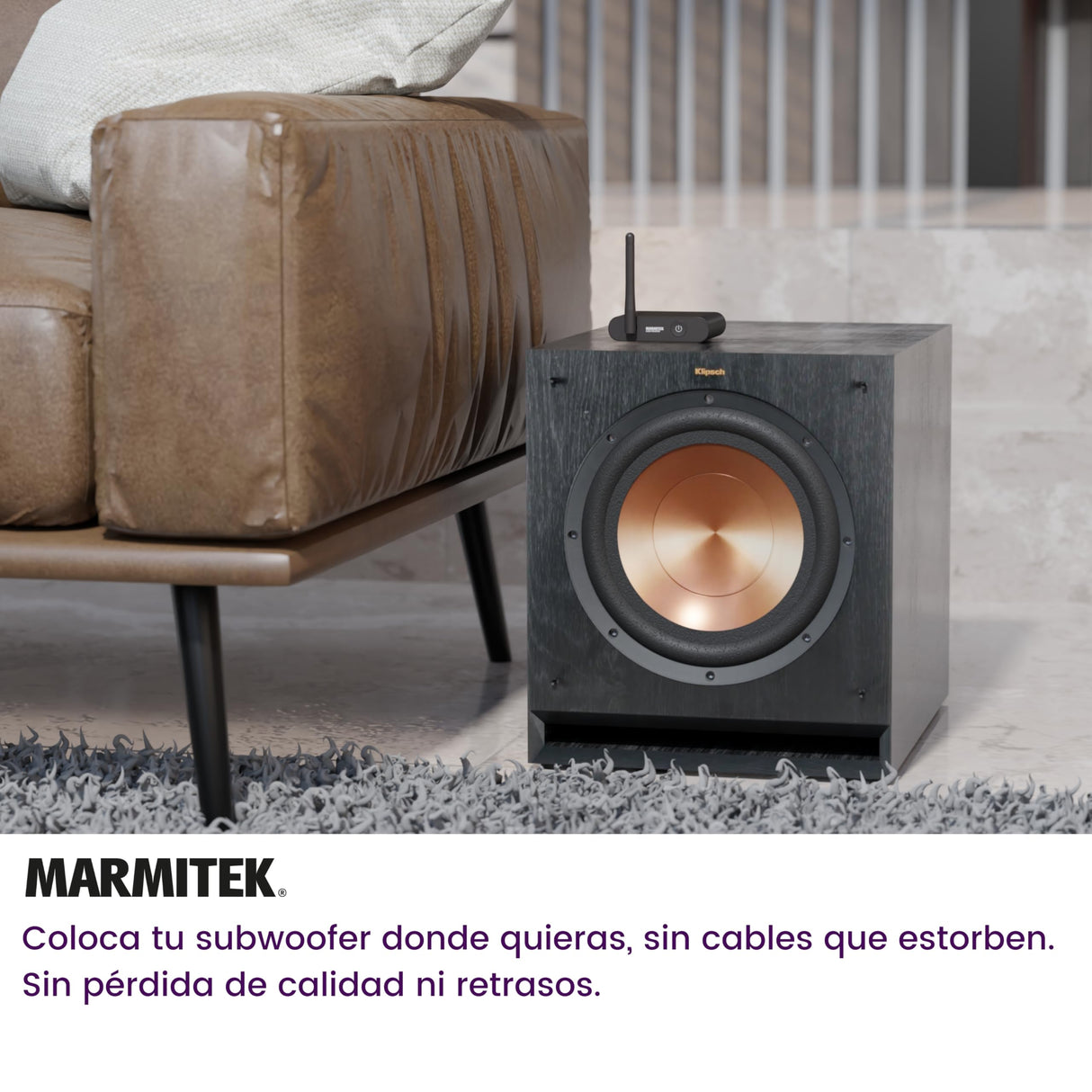 Marmitek Transmisor de Subwoofer Inalámbrico Subwoofer Anywhere 640 - Conecte su Subwoofer de forma Inalámbrica a su Sistema Estéreo - Conector de 3,5 mm - Transmisor de Audio Inalámbrico